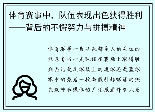 体育赛事中，队伍表现出色获得胜利——背后的不懈努力与拼搏精神